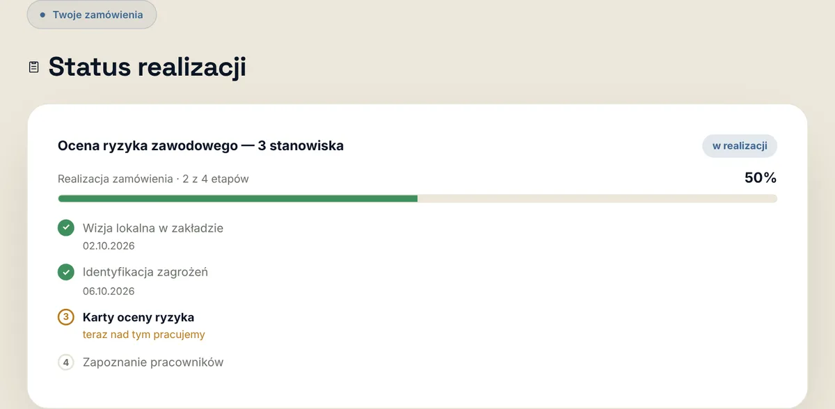Panel klienta — status zleceń (dane przykładowe)