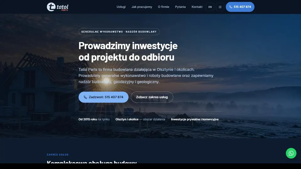 Zrzut ekranu strony głównej Tatol Parts